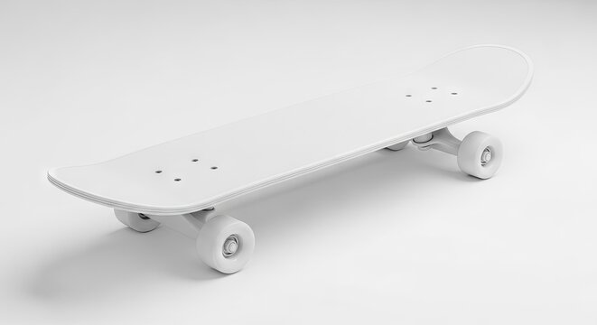 Clean white skateboard isolated on white background for sports and recreation