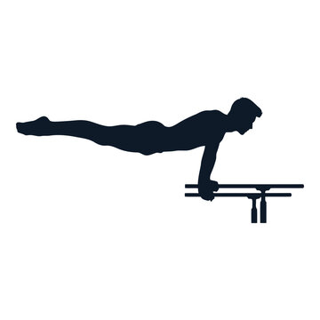 A gymnast performs a flawless handstand maneuver on parallel bars demonstrating immense strength and balance vector on white background