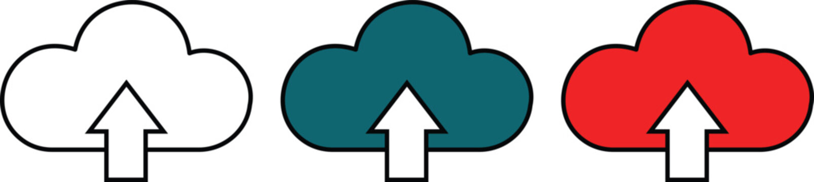Cloud with upward arrows, white, teal, and red, on white background