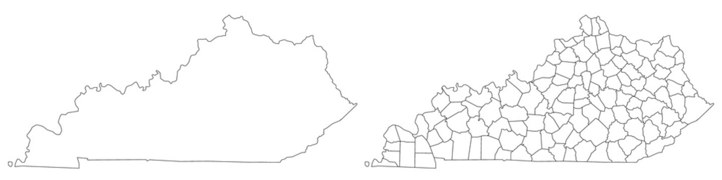 Kentucky administrative map, Kentucky outline and counties state map set - illustration version