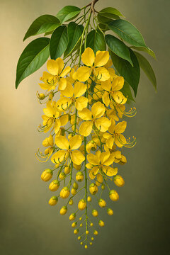 Beautiful golden shower cassia fistula flowers for vishu and malayalam new year celebration as part of traditional hindu festivals for prosperity and peace and joy