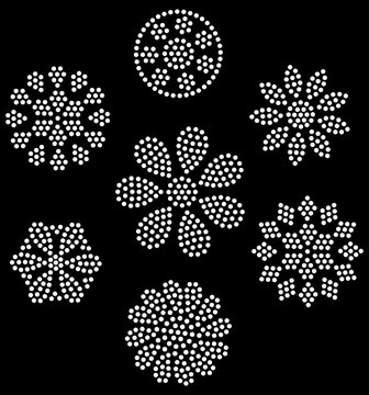Rhinestone Floral Mandala Set, Crystal Round Flower Patterns for Premium Garment and Textile Design
