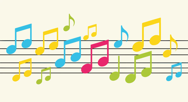 Colorful Music Notes on Staff 4.