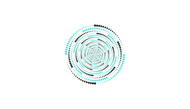 Dotted spiral swirling dot circle symbol illustration on transparent background.