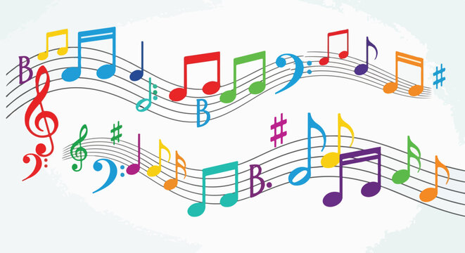 Colorful Music Notes on Staff Lines 6.
