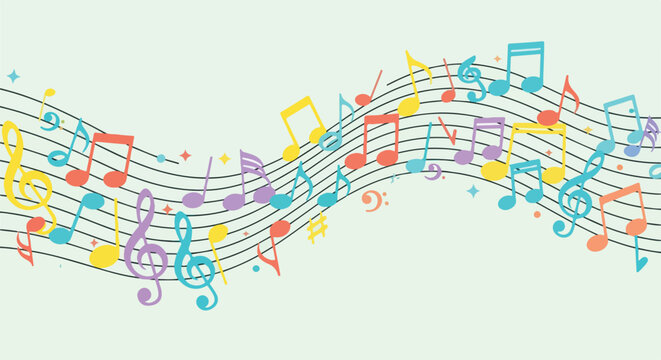 Colorful Music Notes on Staff Lines.