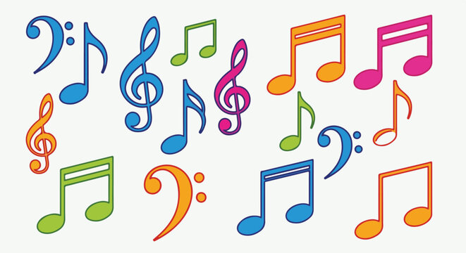 Colorful Music Notes Symbols Signs.