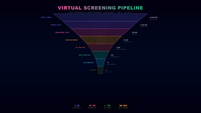 Modern pharmaceutical research utilizes advanced computational methods, with an AI Drug Discovery pipeline precisely filtering compounds for development.