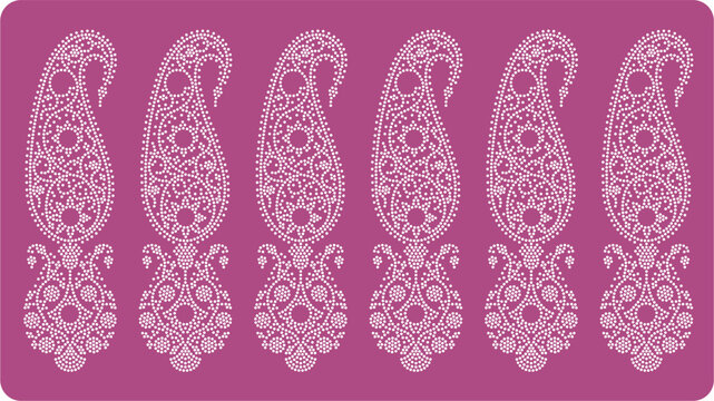 Rhinestone Paisley Border Pattern, Crystal Vertical Motifs for Saree and Fabric Decoration