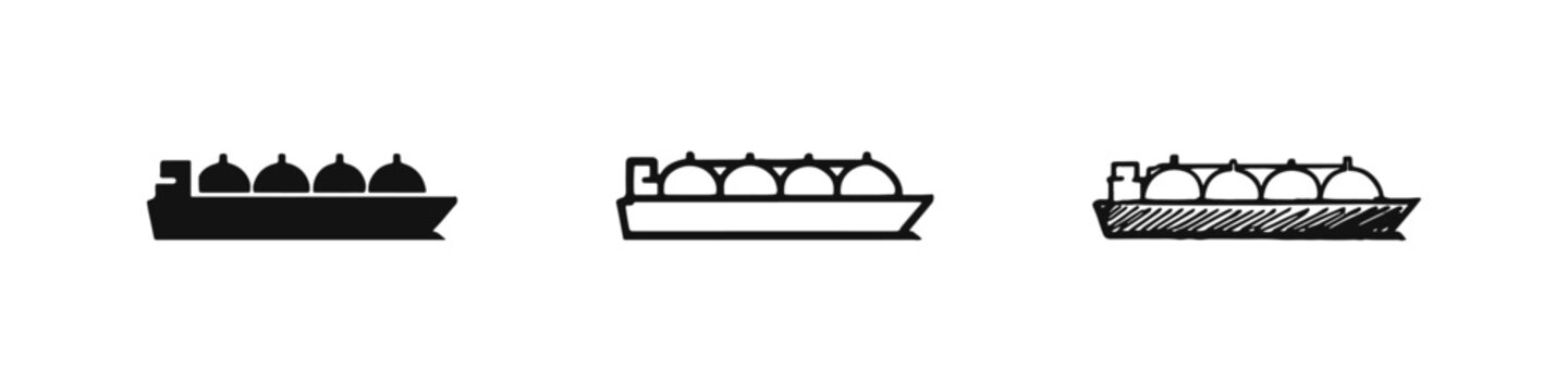 LNG Carrier Ship Icon Set - Liquefied Natural Gas Transport and Maritime Energy Logistics Symbols