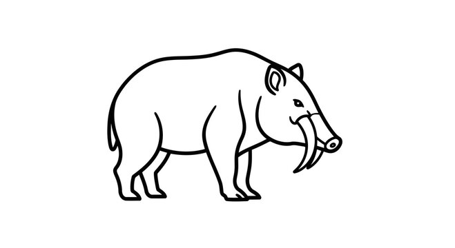 A simple line drawing of a babirusa with distinctive curved tusks.