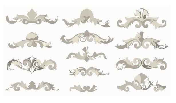 Antique acanthus baroque ornament vector illustration set
