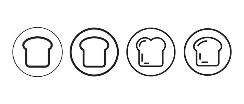 Toast bread slices icons set. in circles, line art style, simple and clean food symbols.