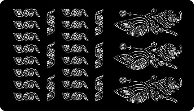 Rhinestone Paisley Pattern Collection, Crystal Decorative Motifs for Saree, Kurti and Fabric Design