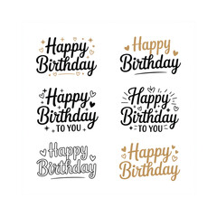 Variations of hand lettered happy birthday greetings with decorative elements © Ariful IBS
