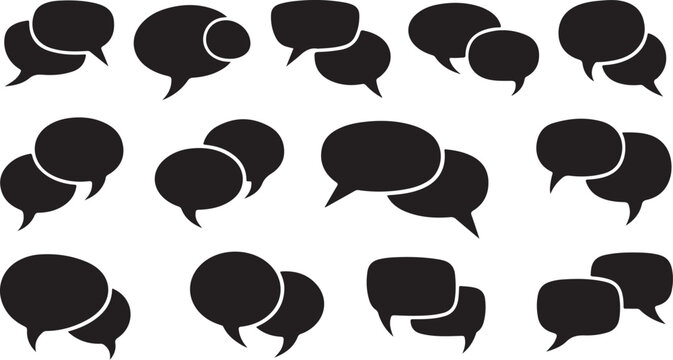 Black speech bubbles on white background for communication concepts