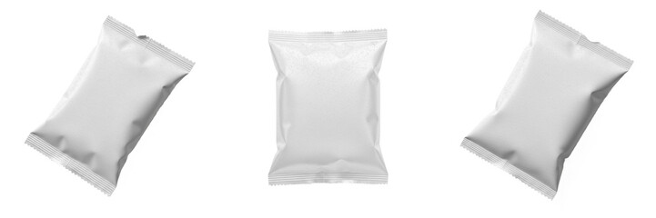 Snack Packet with Blank Packaging Mockup, Paquete de Snacks, Sachet de Snack, 零食包装, Foil Laminated Food Pouch, Potato Chips Bag Mockup, Flexible Plastic Food Package Design Space