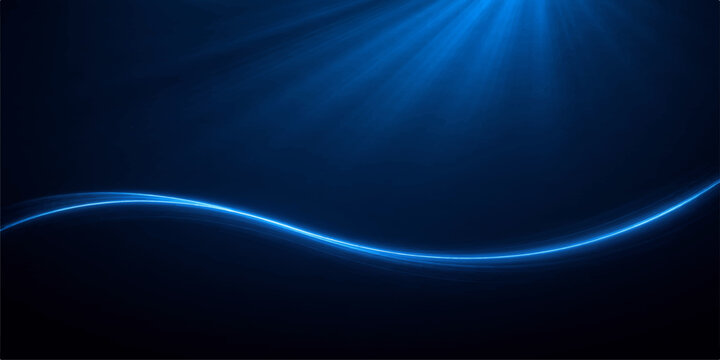 A glowing blue abstract background features a digital wave of light and dark motion rays that beam across a black space backdrop for an artistic energy design