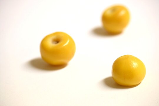 Three Ripe Nanche Fruits (Byrsonima Crassifolia) Isolated on a White Background