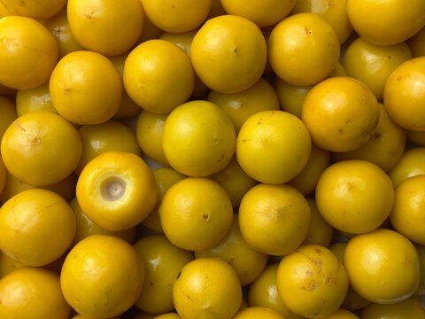High Angle View of Pile of Small Yellow Tropical Fruits (Nanche)