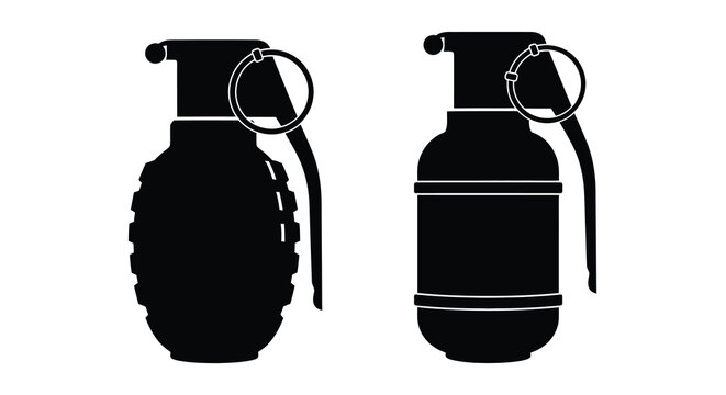 Two black silhouettes of vintage hand grenades detailed design silhouette