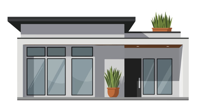Modern Minimalist House Exterior with Potted Plants.