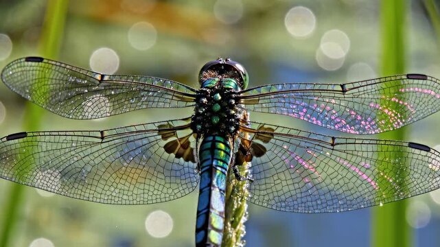 Close-up of a colorful dragonfly insect.