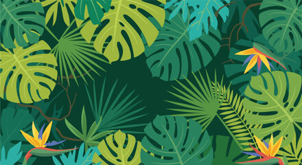 Tropical Leaves and Exotic Flowers Pattern. © Ligan