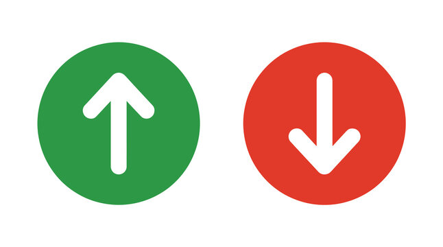 Green upward arrow and red downward arrow icons in circles, representing positive and negative trends