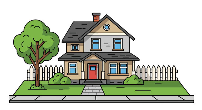 Two Story House with Red Door.