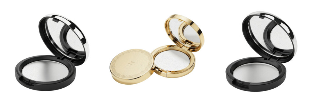 Compact Powder Case with Empty Cover Mockup, Polvera, Poudrier, 粉饼盒, Pressed Powder Cosmetic Container, Beauty Product Mirror Case, Makeup Packaging Design Space