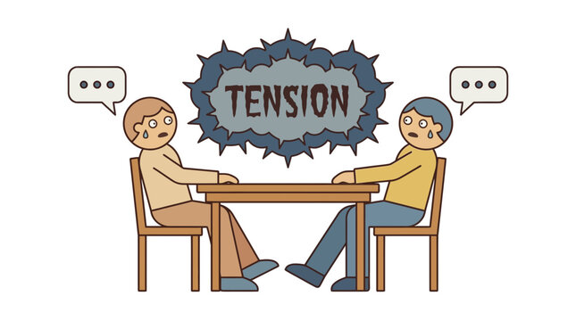 Two men sitting at a table experiencing discomfort and feeling tension