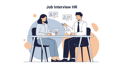 Fototapeta premium Job Interview HR Meeting: Candidate and Recruiter Discussing Resumes at Desk