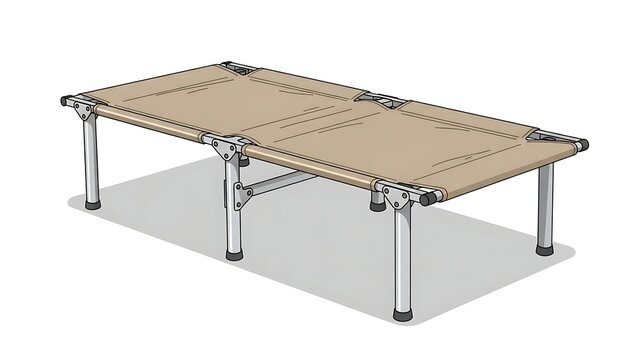 Folding cot with metal frame and wooden slats for outdoor or indoor use