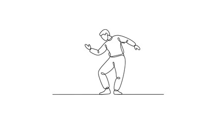 Fototapeta premium One Line Drawing of a Man Dancing, Minimalist Style, White Background