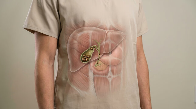 Gallbladder gallstone anatomy liver digestive system abdomen medical health pain concept gallbladder concept with anatomy overlay abdomen showing gallstone near liver digestive system education
