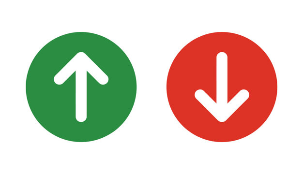 Green up arrow in circle and red down arrow in circle, icons for positive and negative trends