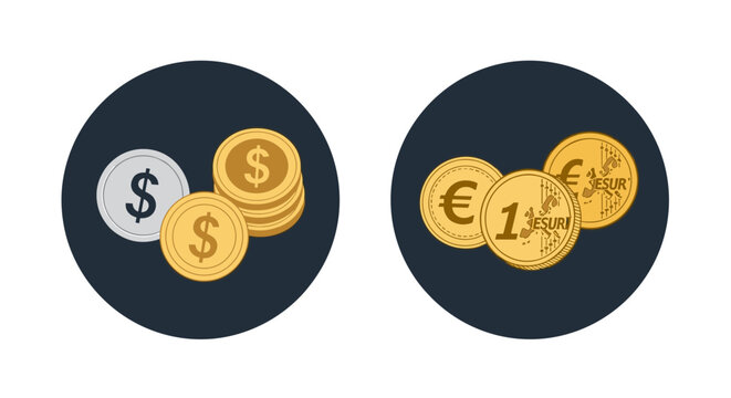 money, currency, dollar Currency, Money, Coins, Finance Icons isolated on White Background euro, icons