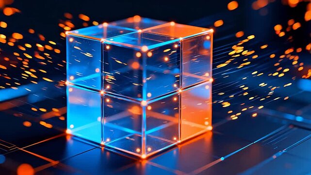 Glass cube with glowing lights