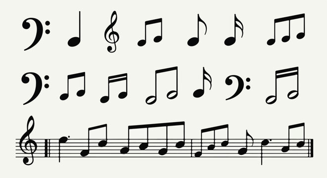 Musical Notes and Symbols on Staff 1.