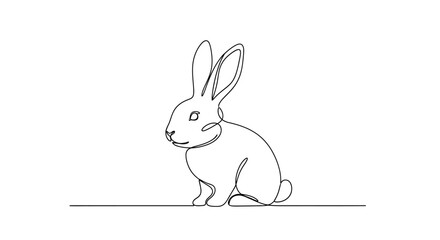 Fototapeta premium Minimalist Single Line Drawing of a Cute Rabbit Sitting on a White Background