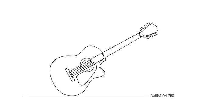 Acoustic Guitar Outline Drawing, Musical Instrument, Vector Art