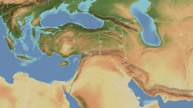 Map of Mesopotamia and Levant region showing rivers and ancient settlements.