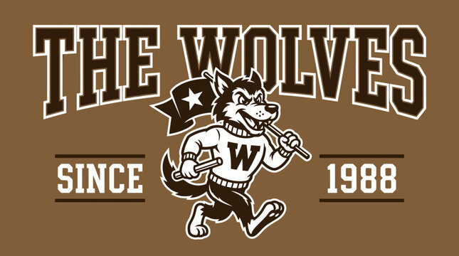 The Wolves mascot logo with text since 1988