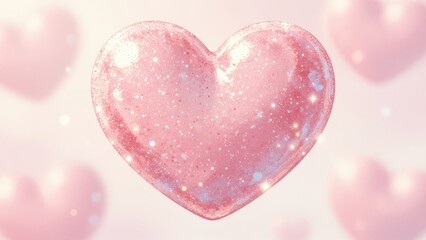 Fototapeta premium Glittering Pink Heart with Sparkling Bokeh Effect on Soft Pastel Background for Love and Romance Concept
