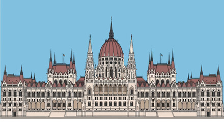 Obraz premium Budapest Parliament Building Facade Vector Illustration