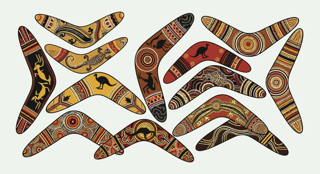 Collection of Australian Aboriginal Boomerangs with Traditional Art