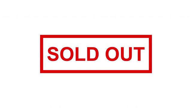 Red stamp with word Sold out moving into frame on white and green background. 4K Video