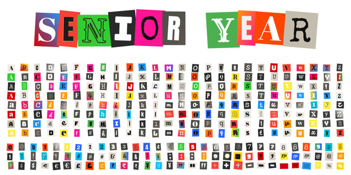 Ransom Note Style Alphabet for Senior Year Graduation Scrapbook and DIY Crafts