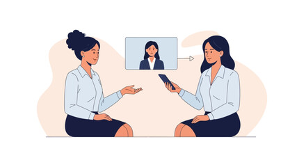 Obraz premium Businesswomen in video call, remote meeting, online communication, teamwork, digital connection
